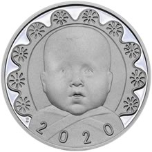 Silver medallion k narození dítěte s peřinkou 2019 - 28 mm