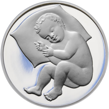 Náhled Reverzní strany - Stříbrný medailon k narození dítěte 2023 - 28 mm
