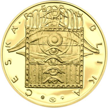 Náhled Reverzní strany - Nevydané mince Jiřího Harcuby - Otto Wichterle 34mm zlato Proof
